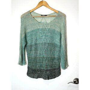 Nick+Zoe 3/4 Sleeve Knit Sweater Turquoise & Linen Blend Size L Large Women